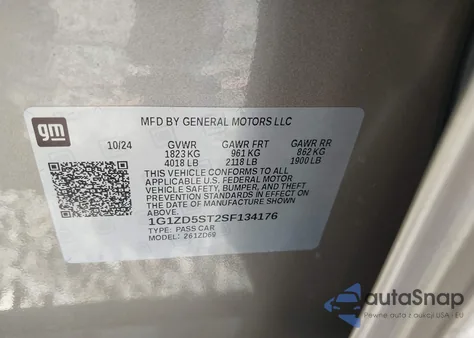 2025 Chevrolet Malibu Fwd 1Lt z USA, uszkodzony, nr VIN 1G1ZD5ST2SF134176